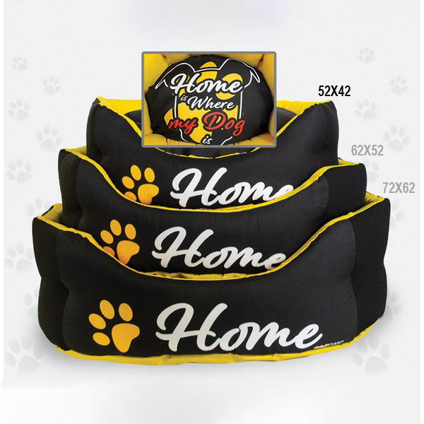 Foto principale Cuccia Trono Ovale per Cani Nasonero con Scritta “Home” Colore Nero e Giallo 52x42cm